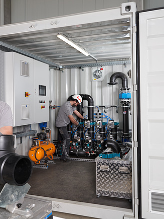 Construction of the BW automatic system with 2x15 L/s for fully automatic backwashing