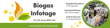 Zu sehen ist ein Banner mit Informationen zu den Biogas Infotage 2025.