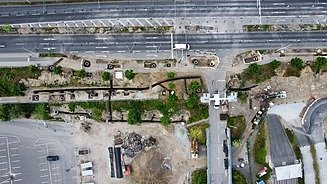 Tief bauarbeiten zur Leitungsverlegung im Bauabschnitt 2, Luftbildaufnahme