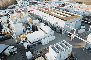 Aerial view of our equipment fleet with the newly arrived sedimentation tanks 