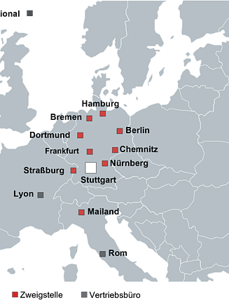 Das Bild zeigt die Standorte der ZUT auf einer Europakarte